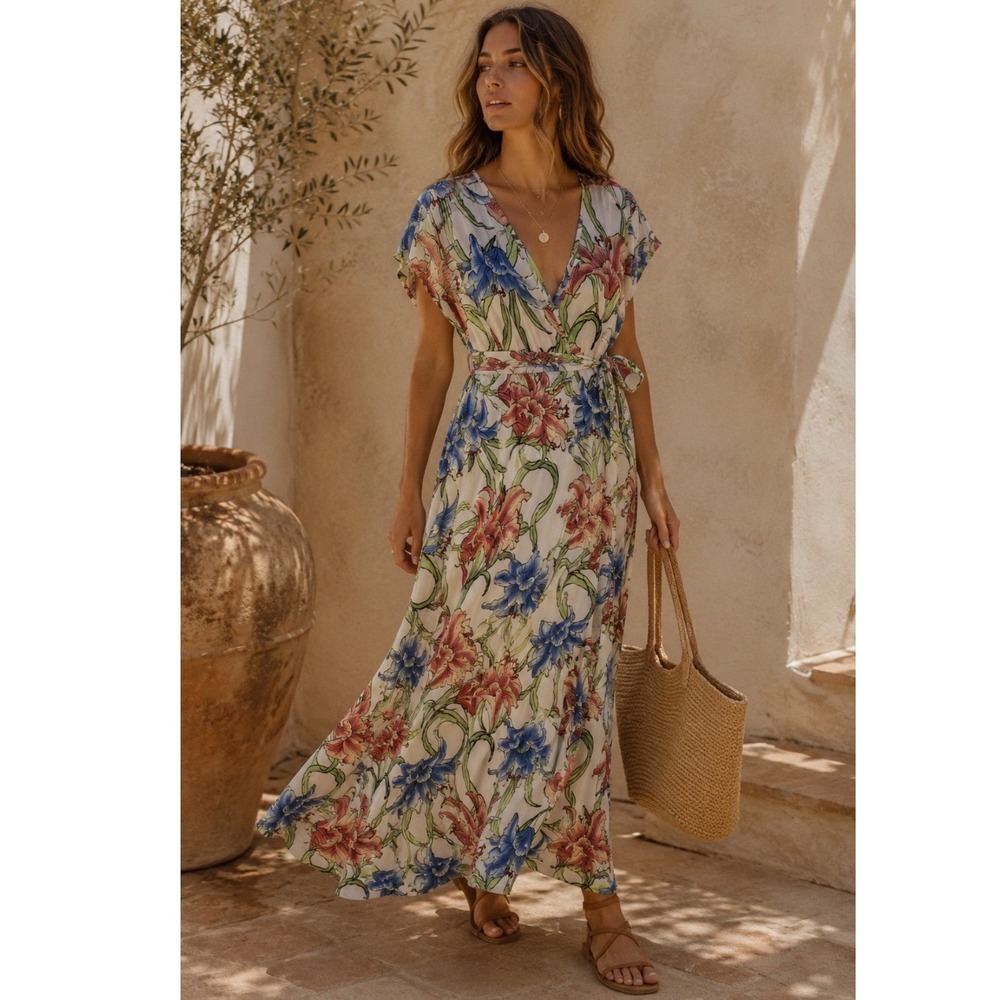 Meghan Los Angeles JASMINE Maxi Dress Women XL Floral Tropical Summer